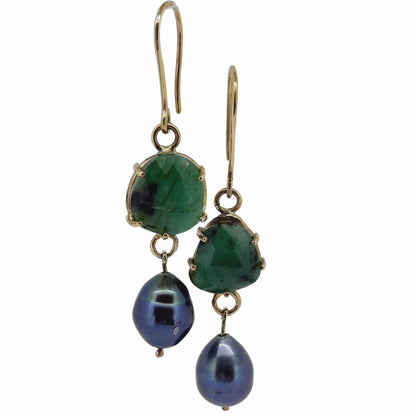 GENEVIEVE DE JONG | EMERALD & VINTAGE PEARL EARRINGS