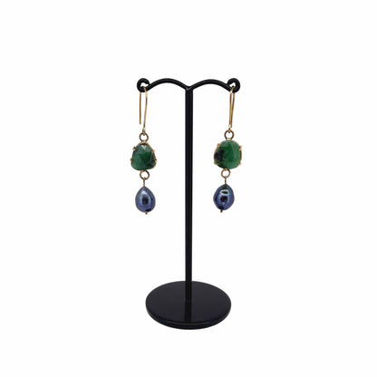 GENEVIEVE DE JONG | EMERALD & VINTAGE PEARL EARRINGS